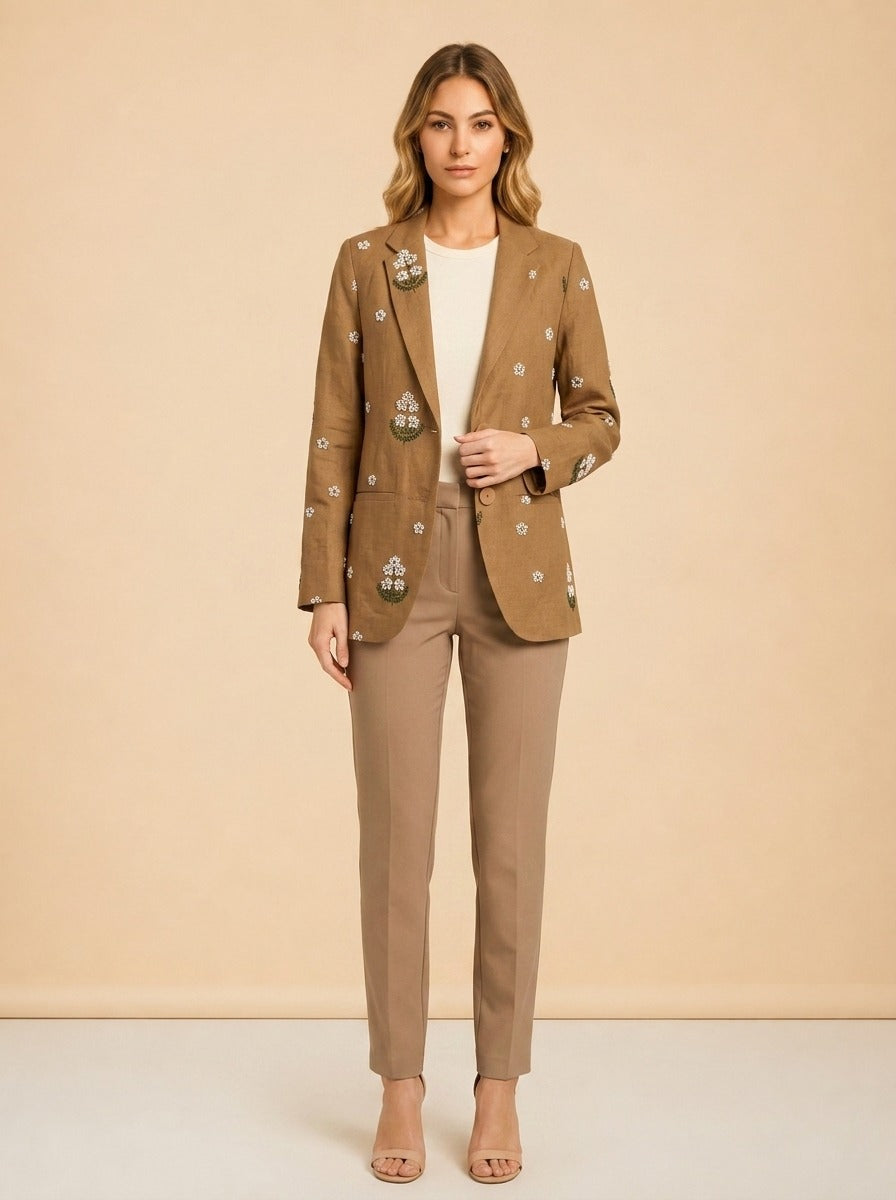Brown jacket (embroidered) model_front