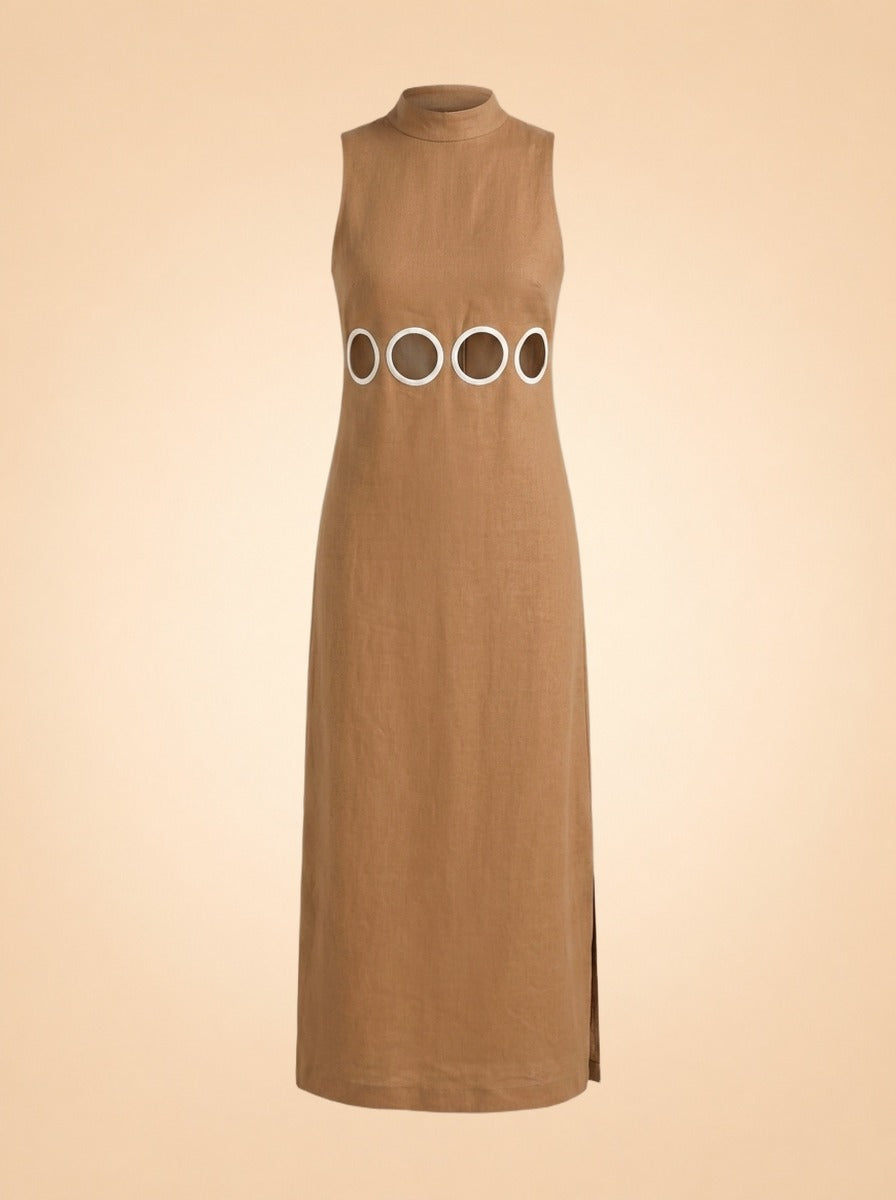 Brown Sleeveless Sheath Dress by Antonio Melani X MG Style — front detail