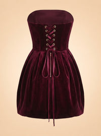 Bronx & Banco Burgundy Velvet Strapless Beaded Mini Dress — back
