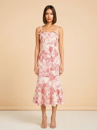 Calista Sleeveless Toile Print Midi Dress model_front