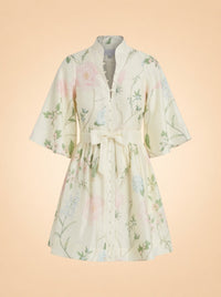Mestiza New York Carmen Floral-Print Bow Mini Dress (cream/hummingbird) — front