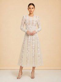 Bronx & Banco Casey Lace Long-Sleeve Mini Dress (white) — on model, front