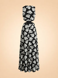 Black Floral One-Shoulder Cutout Maxi Dress