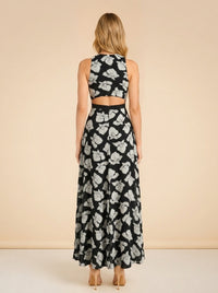 Black Floral One-Shoulder Cutout Maxi Dress