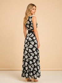 Black Floral One-Shoulder Cutout Maxi Dress