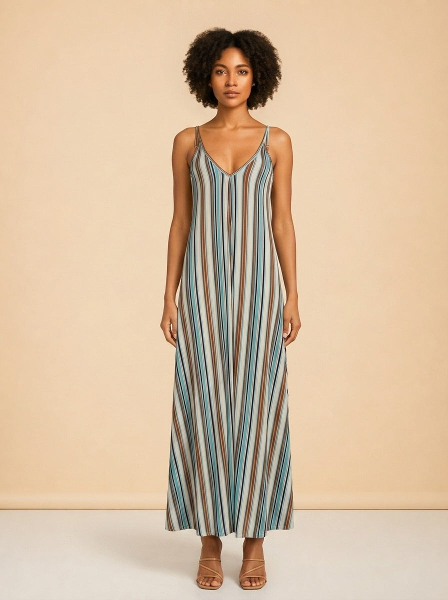Clara Striped Sleeveless Maxi Dress