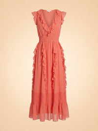 Love The Label Coral Tiered Ruffle Maxi Dress — front
