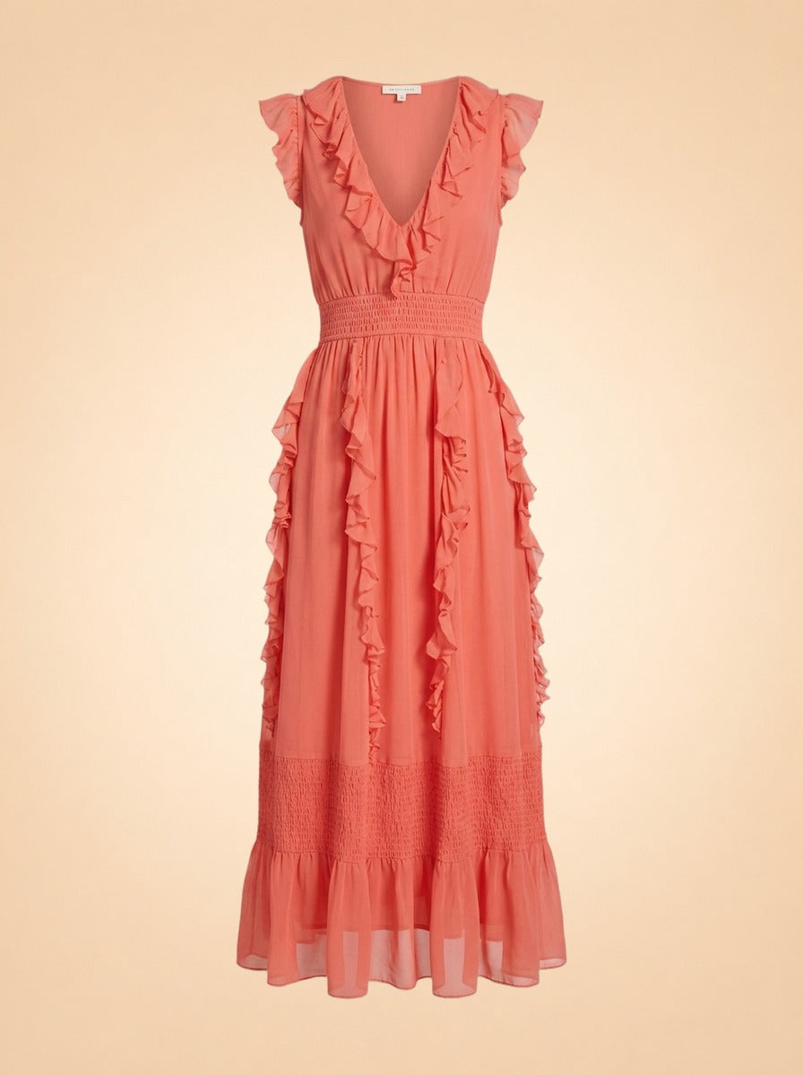 Love The Label Coral Tiered Ruffle Maxi Dress — front
