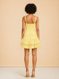 Charo Ruiz Ibiza Cordoba Short Dress (Solar Yellow eyelet) — on model, back