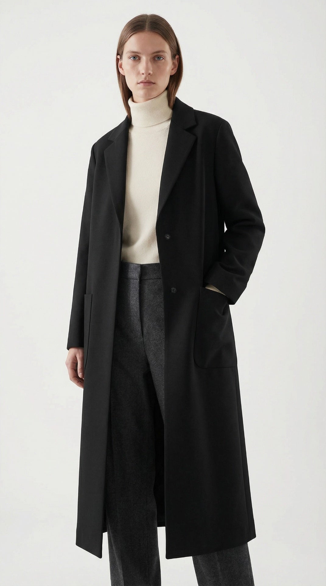 COS Minimalist Coat styled on model