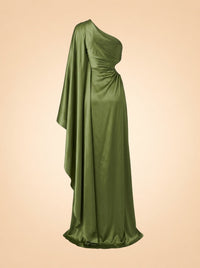 Cosette One Shoulder Cutout Silk Satin Gown ghost_back