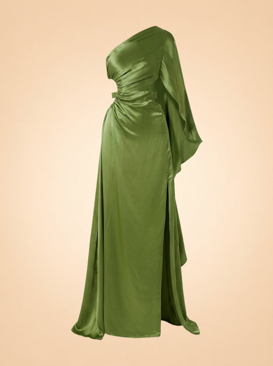 Cosette One Shoulder Cutout Silk Satin Gown ghost_front