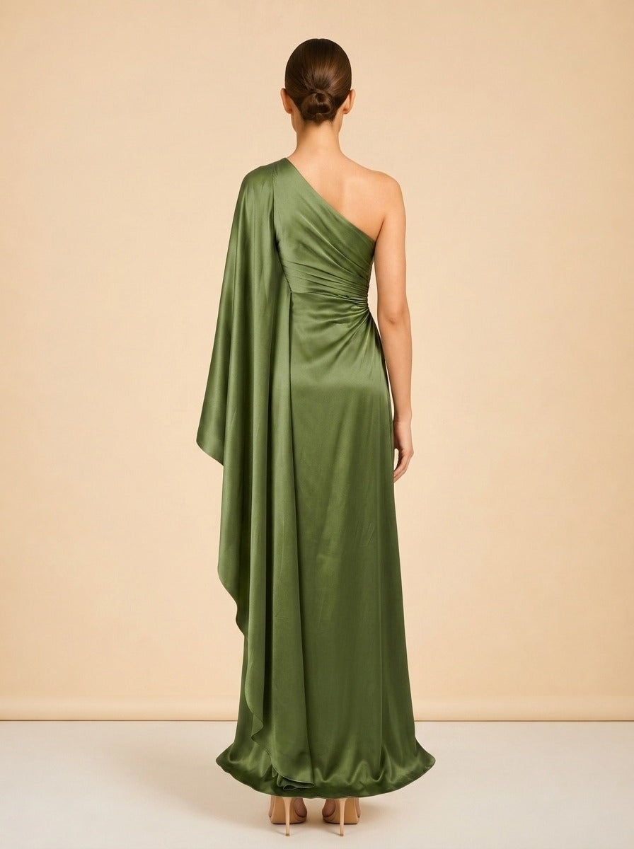 Cosette One Shoulder Cutout Silk Satin Gown model_back