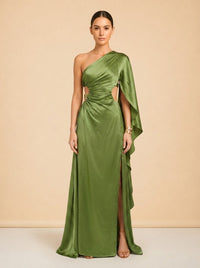 Cosette One Shoulder Cutout Silk Satin Gown model_front