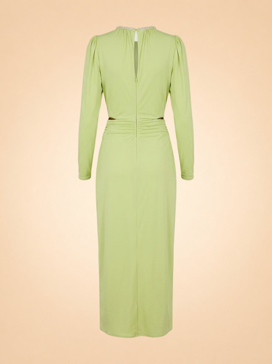 Crystal-Embellished Cutout Ruched Stretch-Jersey Midi Dress