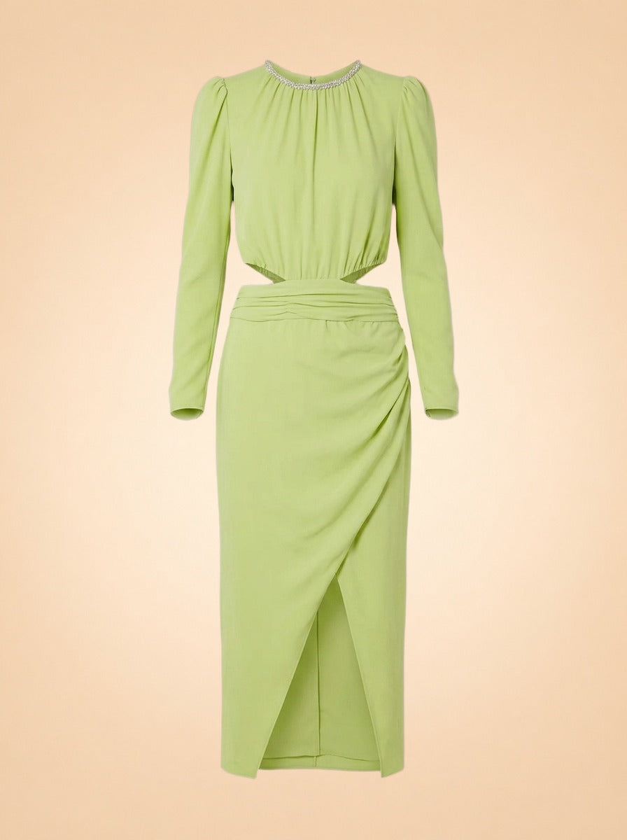 Crystal-Embellished Cutout Ruched Stretch-Jersey Midi Dress
