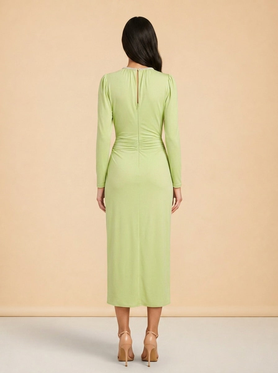 Crystal-Embellished Cutout Ruched Stretch-Jersey Midi Dress