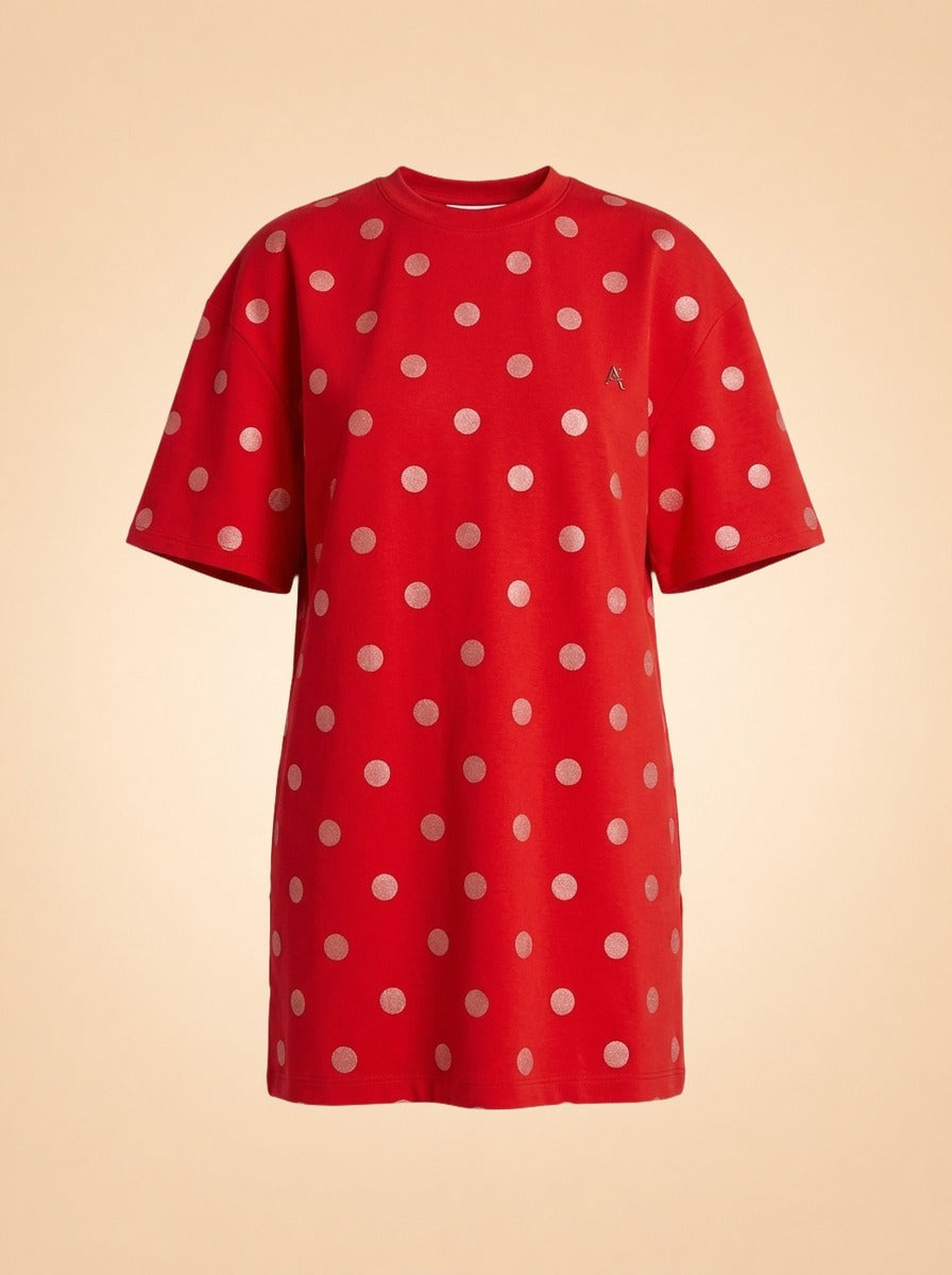AREA Crystal-Embellished Polka-Dot Mini Dress (red) — front