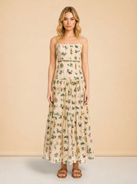 Curandera Lima Ranas Linen Tiered Maxi Dress — Agua by Agua Bendita