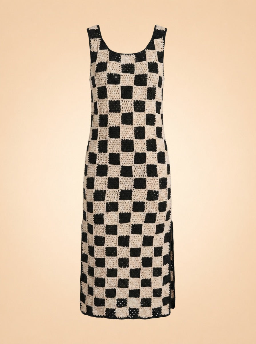 Danika Crochet Ankle Dress in Black/White