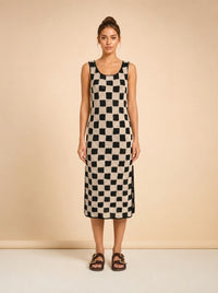 Danika Crochet Ankle Dress in Black/White