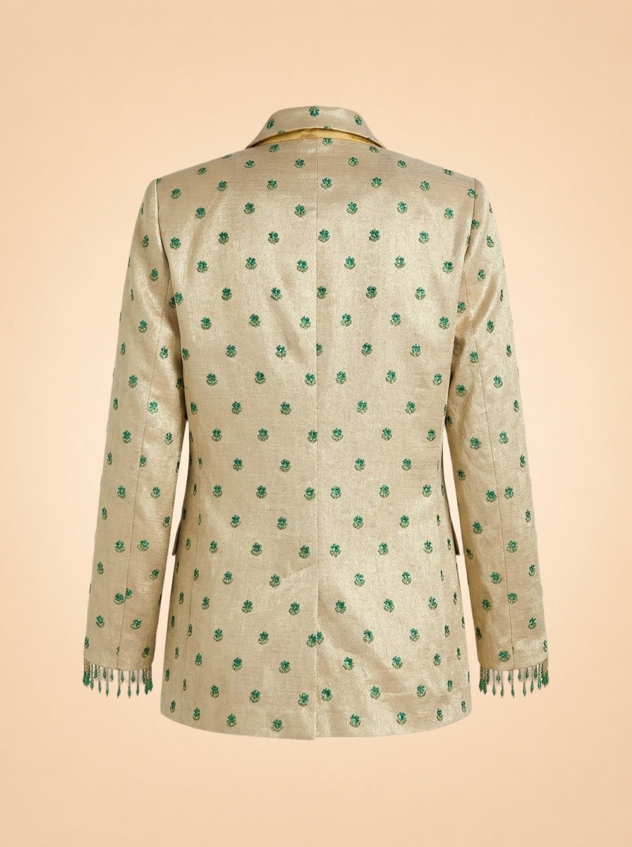 Desirae Embroidered Beaded Blazer - Light Gold/Mini Geometric Floral embroidery ghost_back