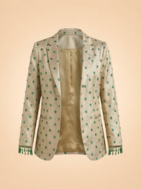 Desirae Embroidered Beaded Blazer - Light Gold/Mini Geometric Floral embroidery ghost_front
