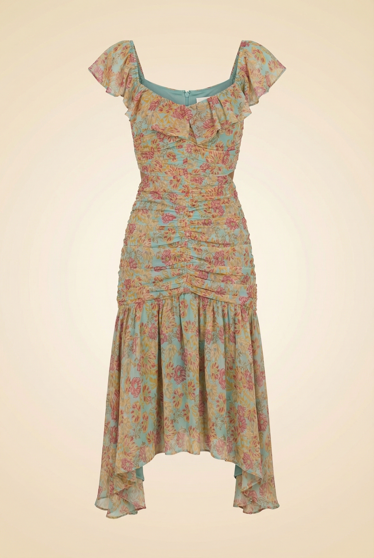 Devereaux Cutout Midi Dress in Mint Floral