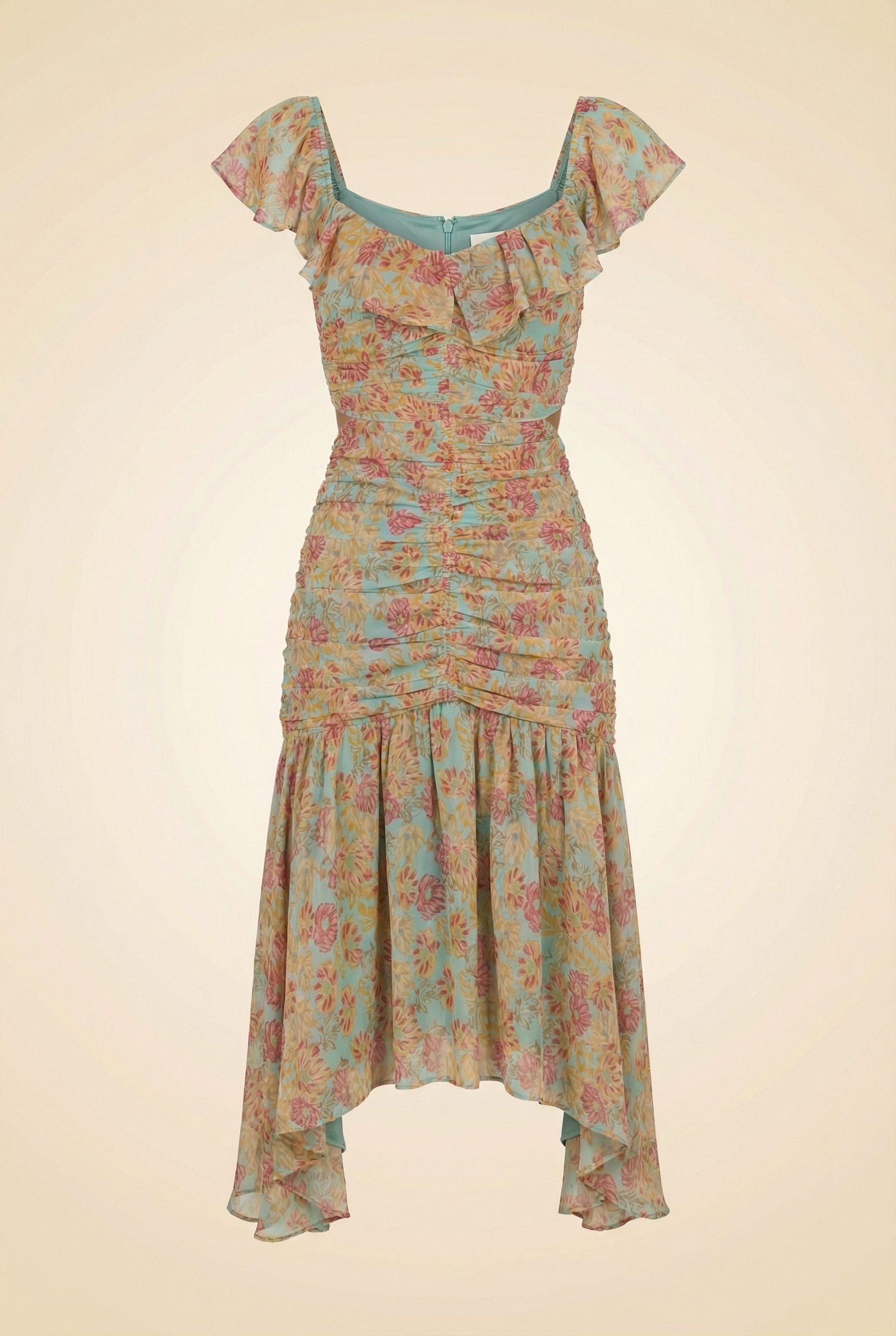 Devereaux Cutout Midi Dress in Mint Floral