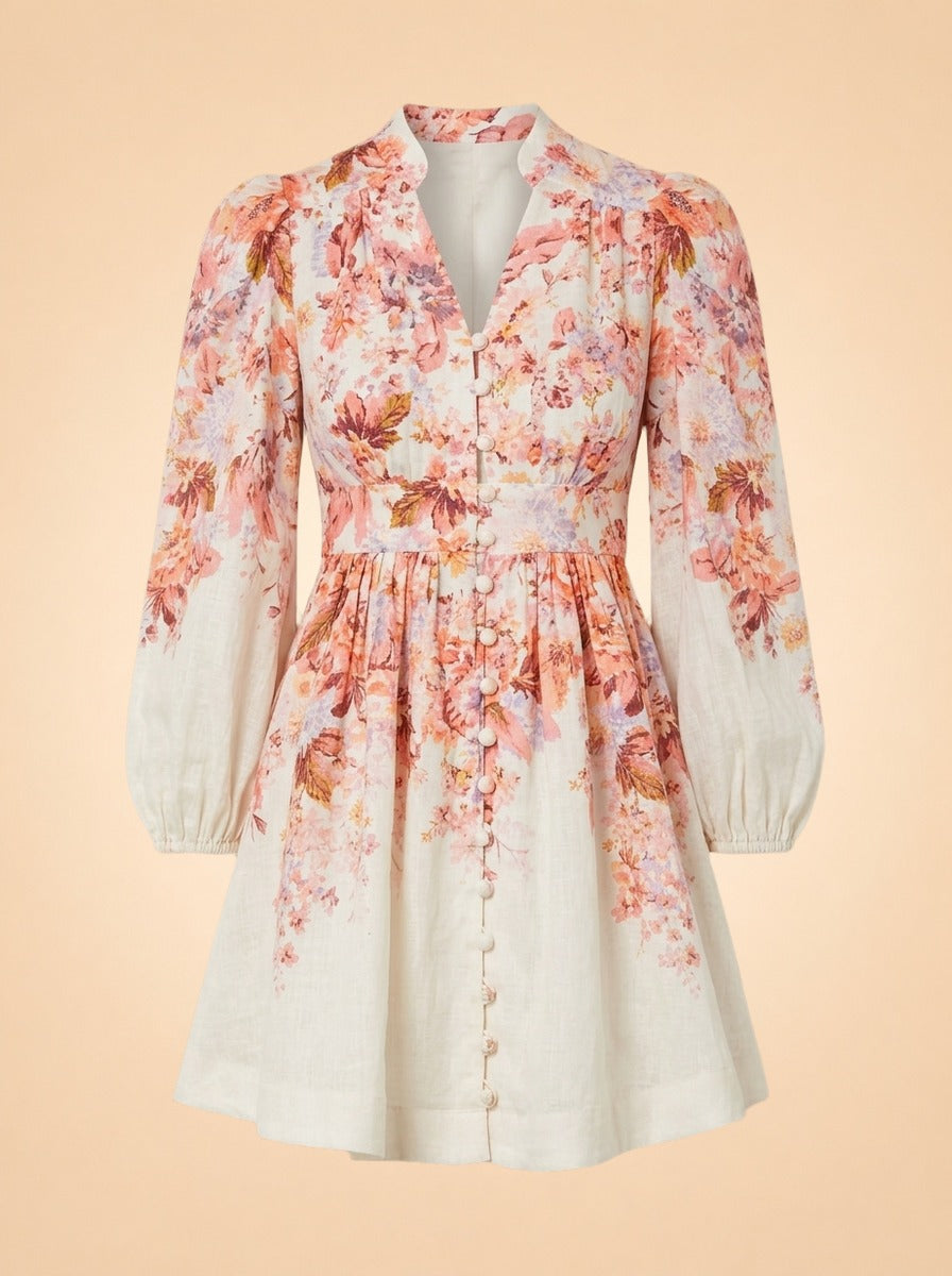 Devi Plunge Neck Linen Mini Dress ghost_front