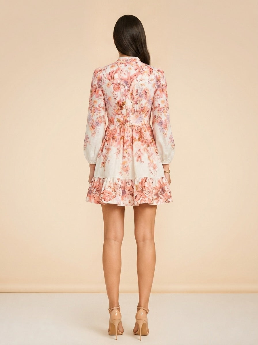 Devi Plunge Neck Linen Mini Dress model_back