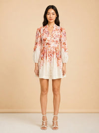 Devi Plunge Neck Linen Mini Dress model_front