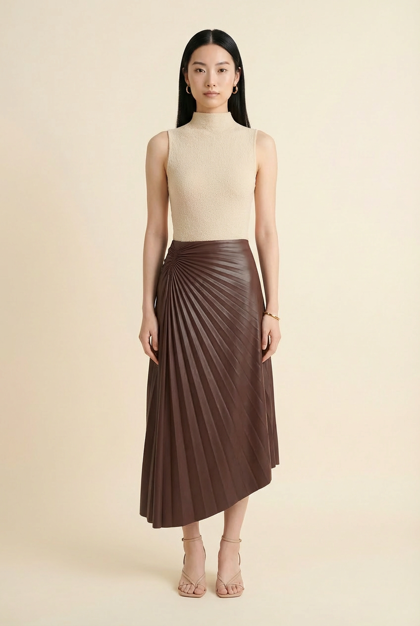 Pleated Accents Midi Length Skirt - Model #1