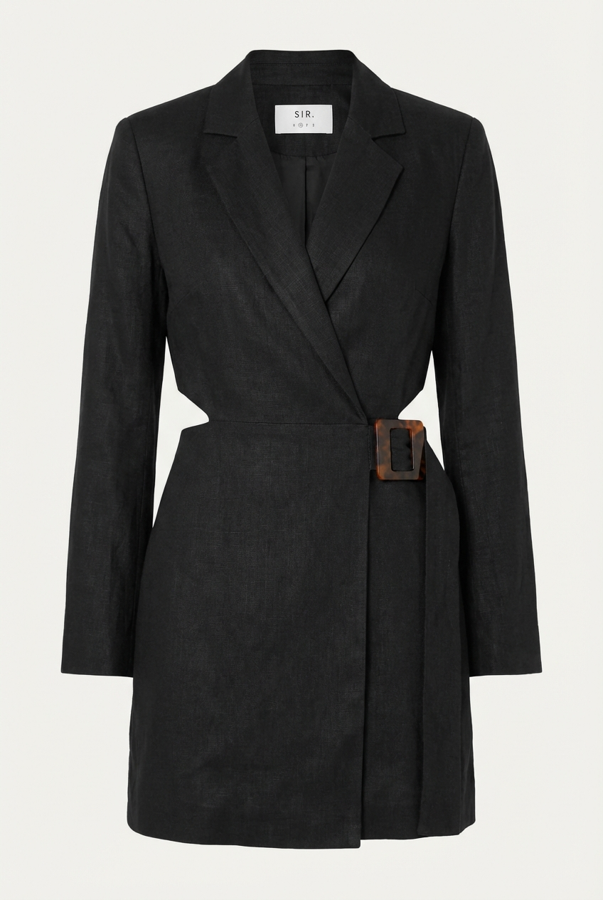 Black Mini Dress with Brown Belt - Front