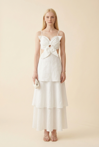 White Layered Flower Detail Maxi Dress - Model #1