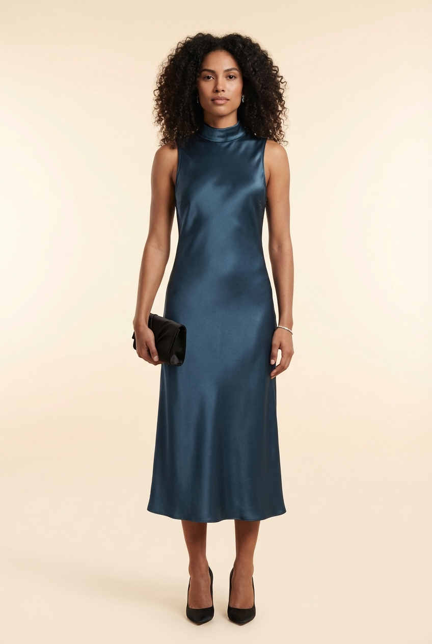 Ulani Satin Sleeveless Midi-Dress - Model #1