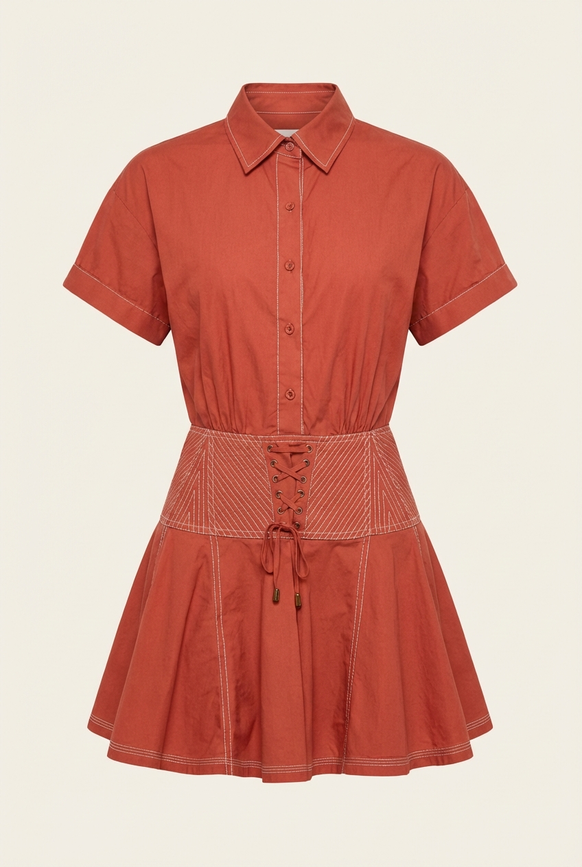 Georgia Cotton Poplin Short Sleeve Mini Dress - Front