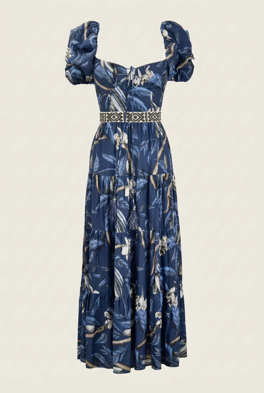 Floral Tiered Midi Dress - Front