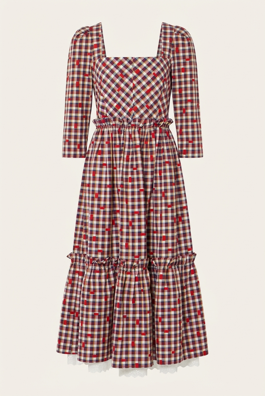 Plaid Print Long Dress - Front