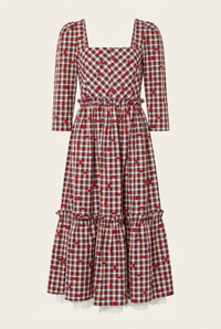 Plaid Print Long Dress - Front