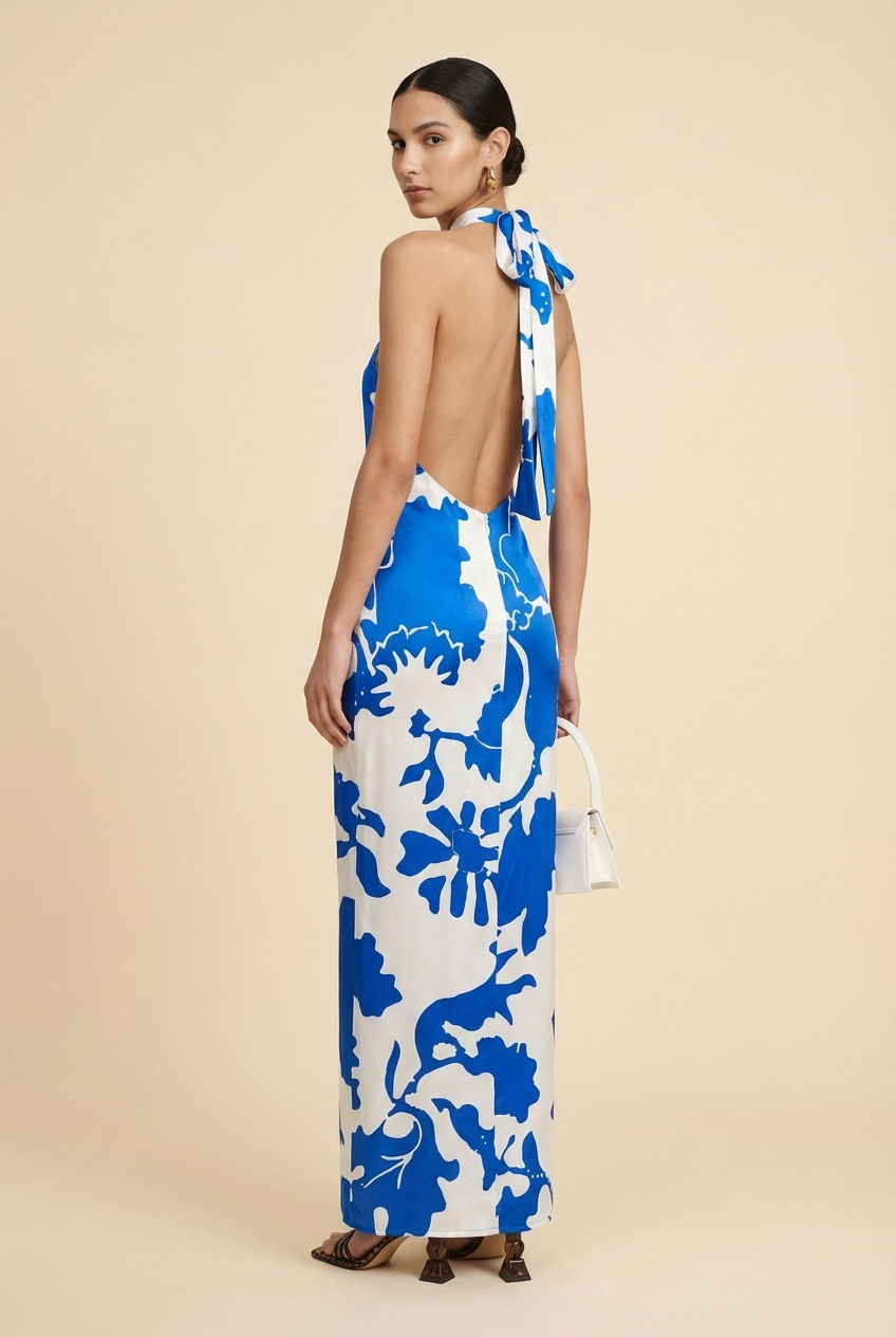 Halter Silk Maxi Dress - Model #4