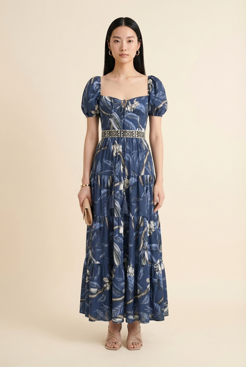 Floral Tiered Midi Dress - Model #1