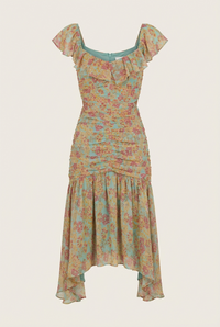 Devereaux Cutout Midi Dress in Mint Floral - Front