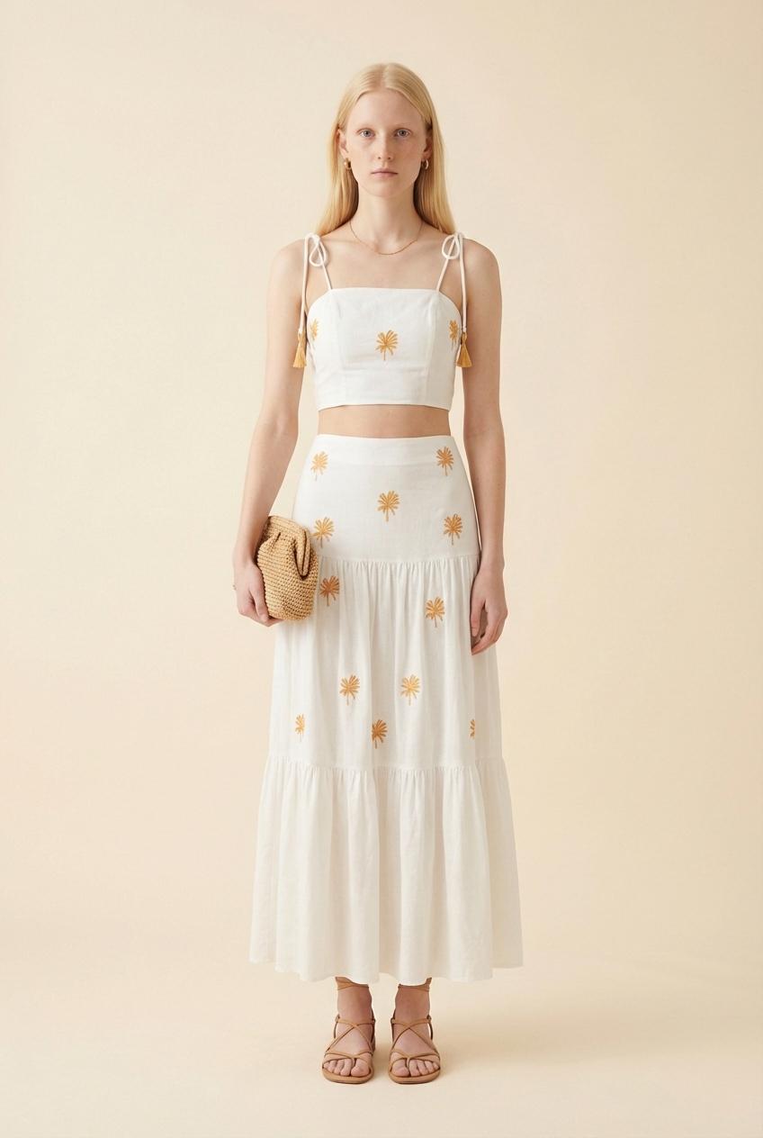 Palm Embroidered Crop Top