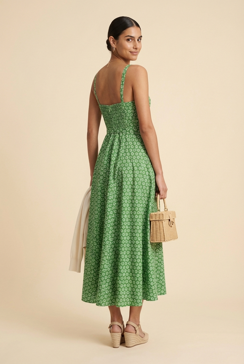 Style by Simkins Margo Printed Poplin Sweetheart Neck Dress - Model #4