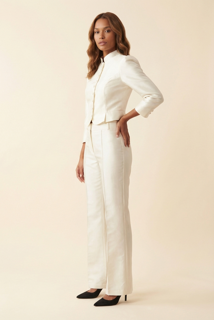 White Satin Straight Pants - Model #2