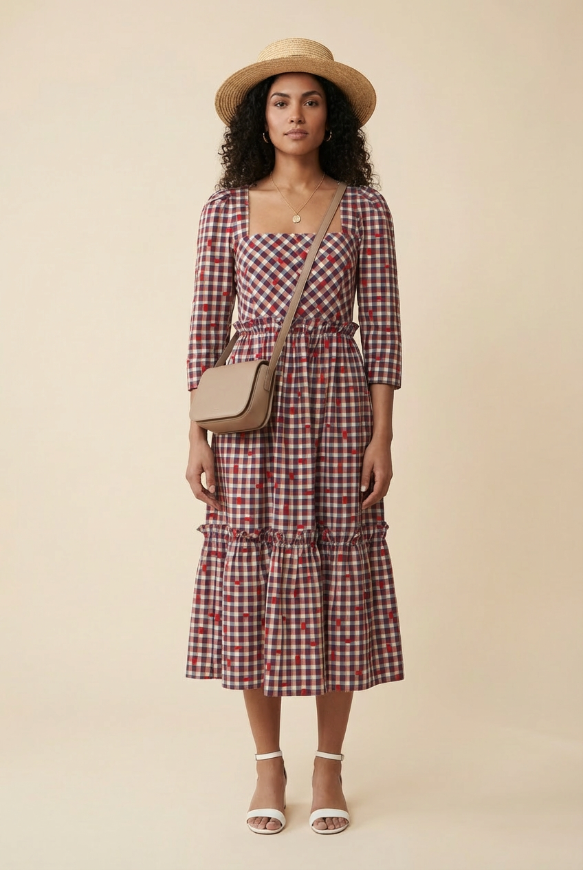 Plaid Print Long Dress - Model #1