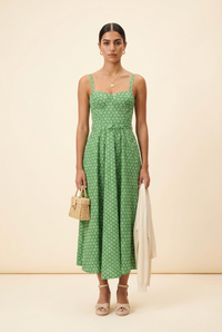 Style by Simkins Margo Printed Poplin Sweetheart Neck Dress - Model #1