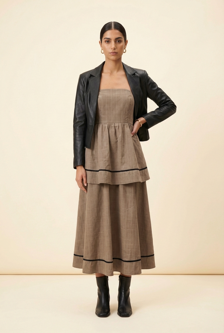 Strapless Midi Dress in Coco Check - Model #1