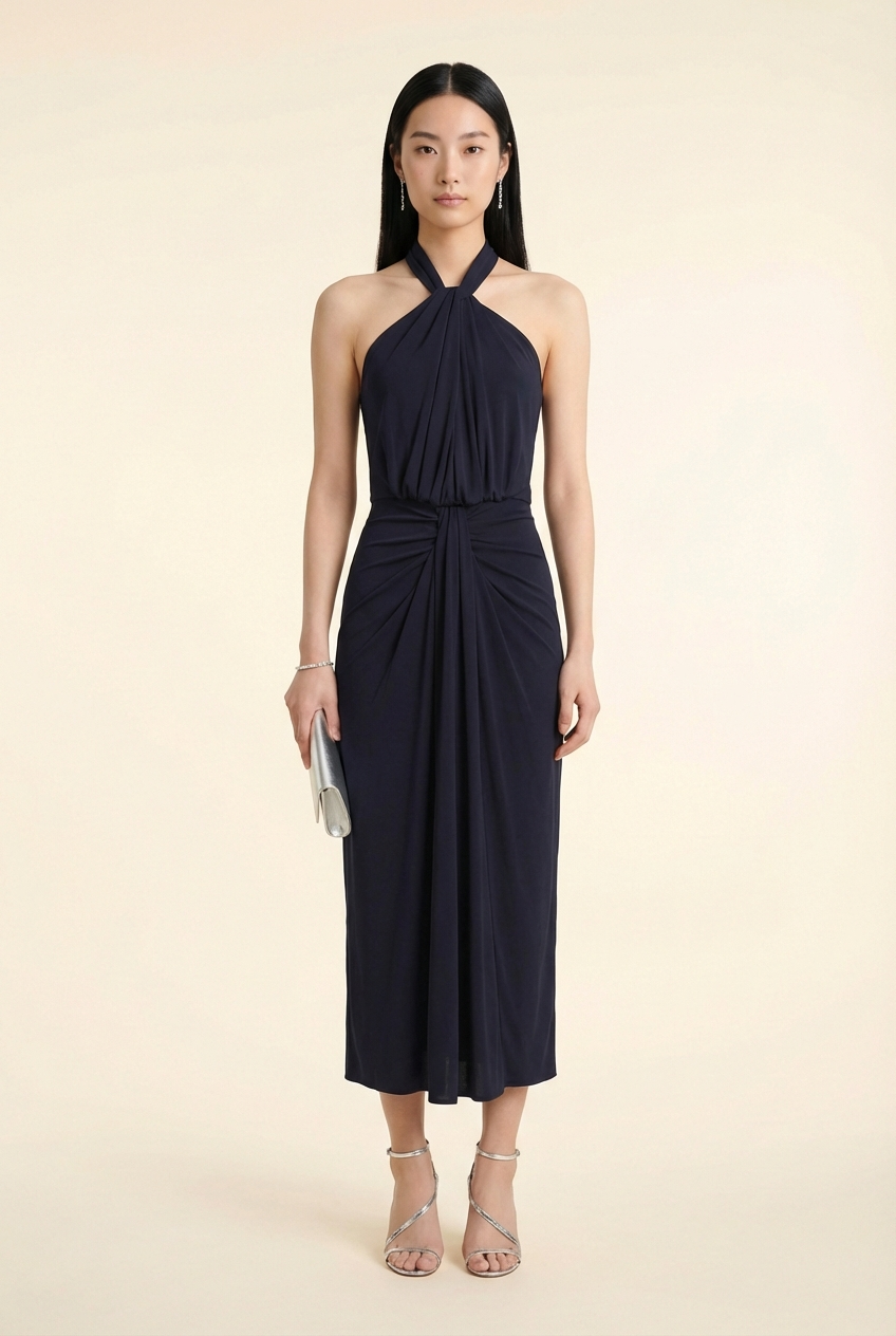 Kaily Draped Halter Maxi Dress - Model #1